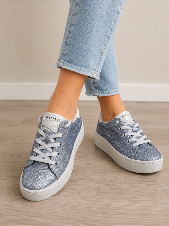 Skechers Shoes - Skechers Plateau Glitter Platform Wedge Lace Up Sneakers